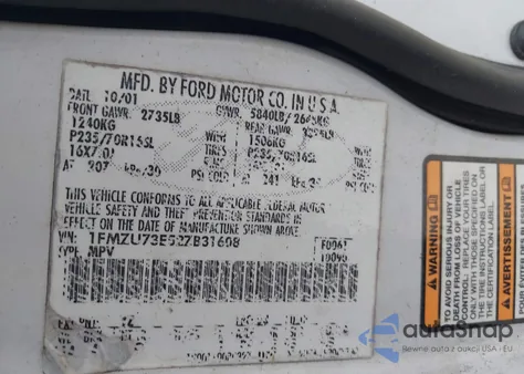 2002 Ford Explorer Xlt из США, поврежденный, VIN 1FMZU73E52ZB31608